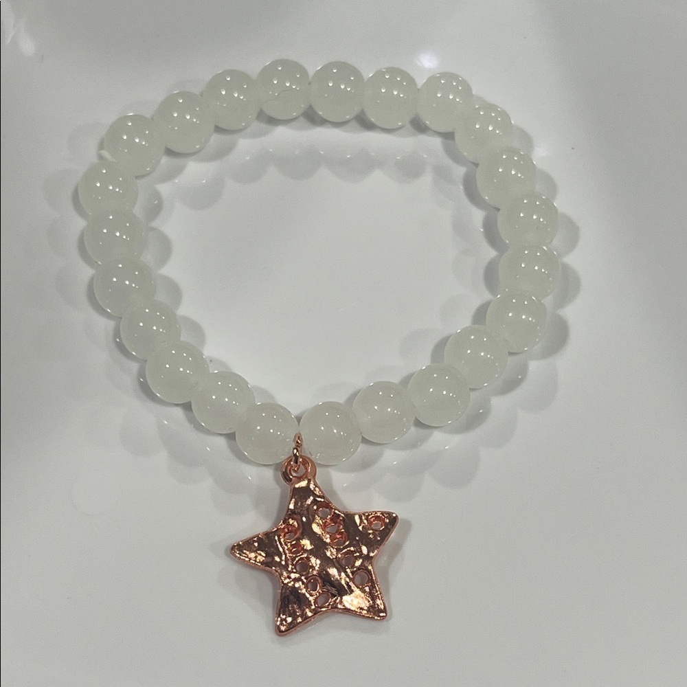 White Beaded Bracelet with Star Charm